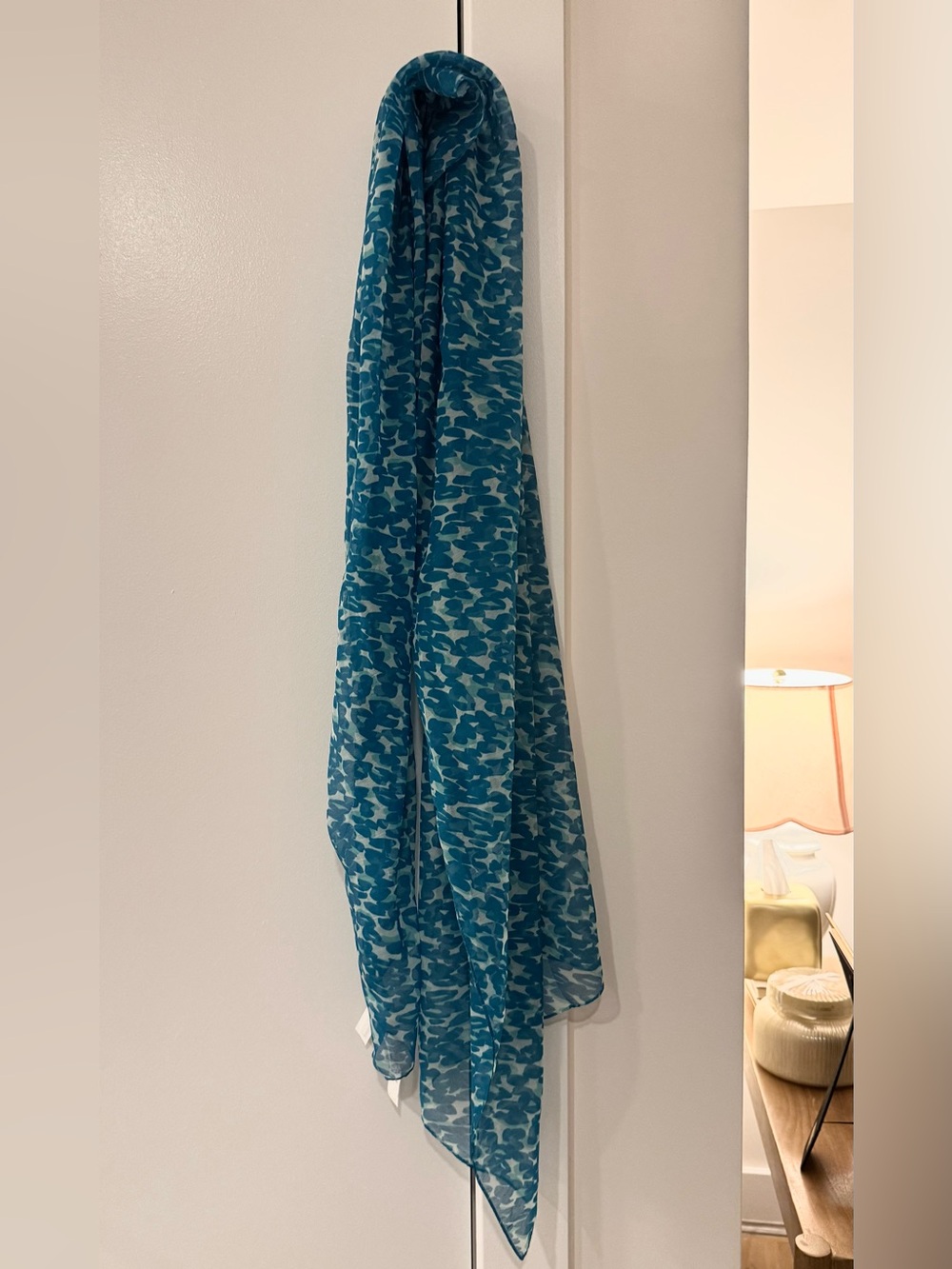 Ann Taylor Teal Blue Patterned Lightweight Scarf